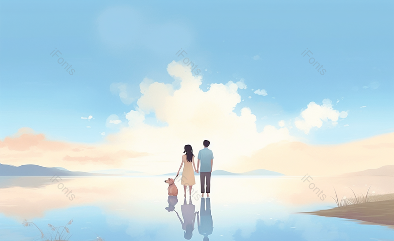 天空之境男女浪漫牵手卡通手绘场景,插画/手绘图,插画/手绘图库,插画/手绘图下载,插画/手绘